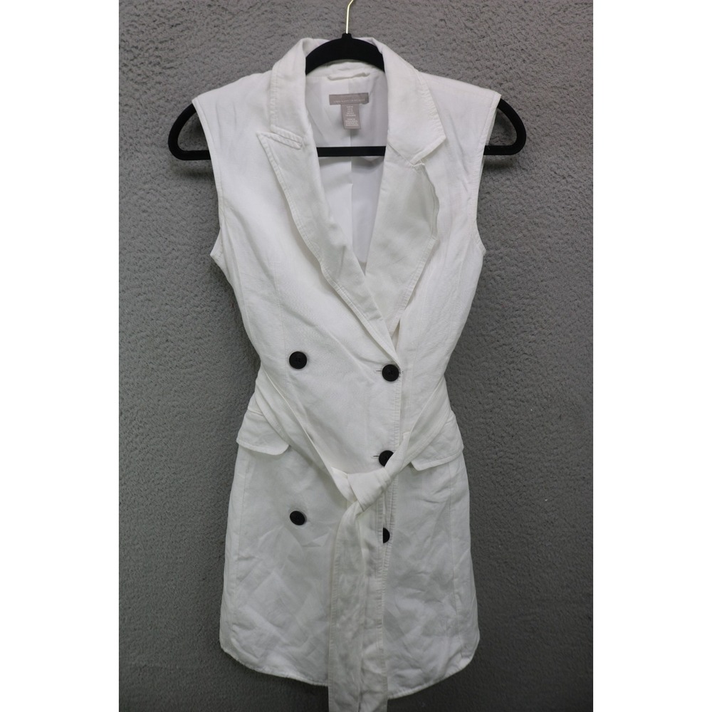 H & M Linen Blend White Button-Down Sleeveless Dress-XS-Minimalist-Office-Preppy